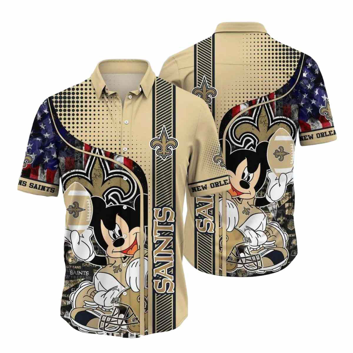 New Orleans Saints Mickey Football American Flag Style Hawaiian Shirt - Moonbestprint