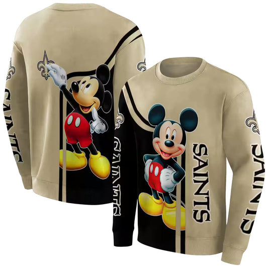 New Orleans Saints Mickey Mouse Gold Black AOP Sweatshirt - Moonbestprint
