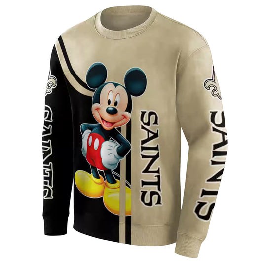 New Orleans Saints Mickey Mouse Gold Black AOP Sweatshirt - Moonbestprint