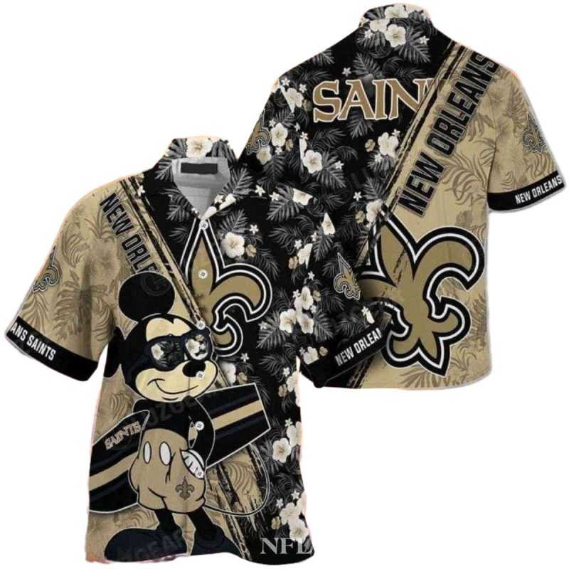 New Orleans Saints Mickey Surfboard Hawaiian Shirt - Moonbestprint