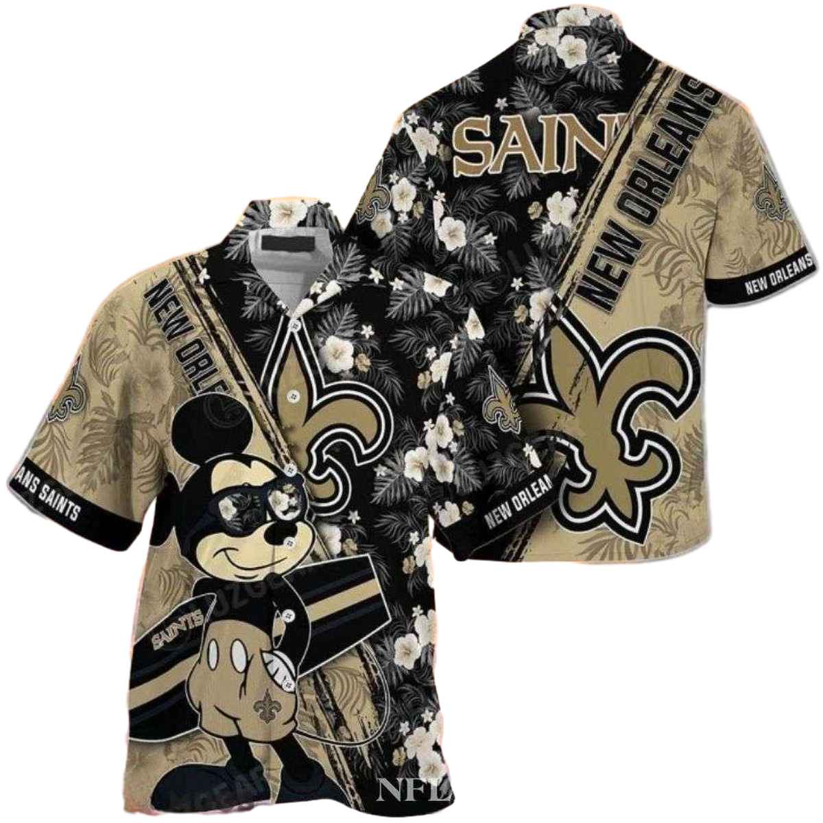 New Orleans Saints Mickey Surfboard Hawaiian Shirt - Moonbestprint