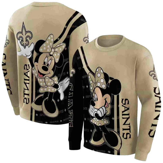 New Orleans Saints Minnie Mouse Gold Black AOP Sweatshirt - Moonbestprint