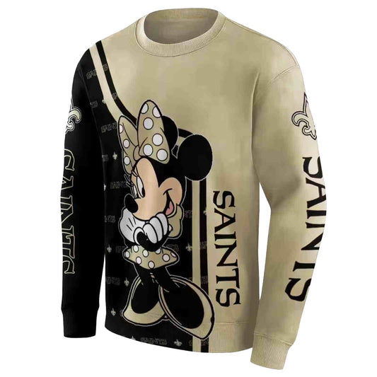 New Orleans Saints Minnie Mouse Gold Black AOP Sweatshirt - Moonbestprint