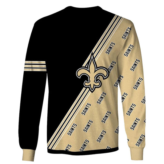 New Orleans Saints Multi Logo Black And Gold AOP Sweatshirt - Moonbestprint