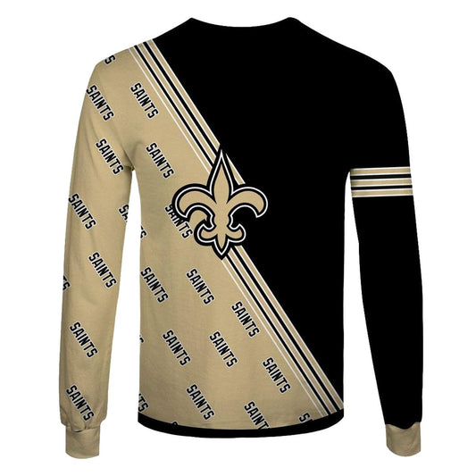 New Orleans Saints Multi Logo Black And Gold AOP Sweatshirt - Moonbestprint