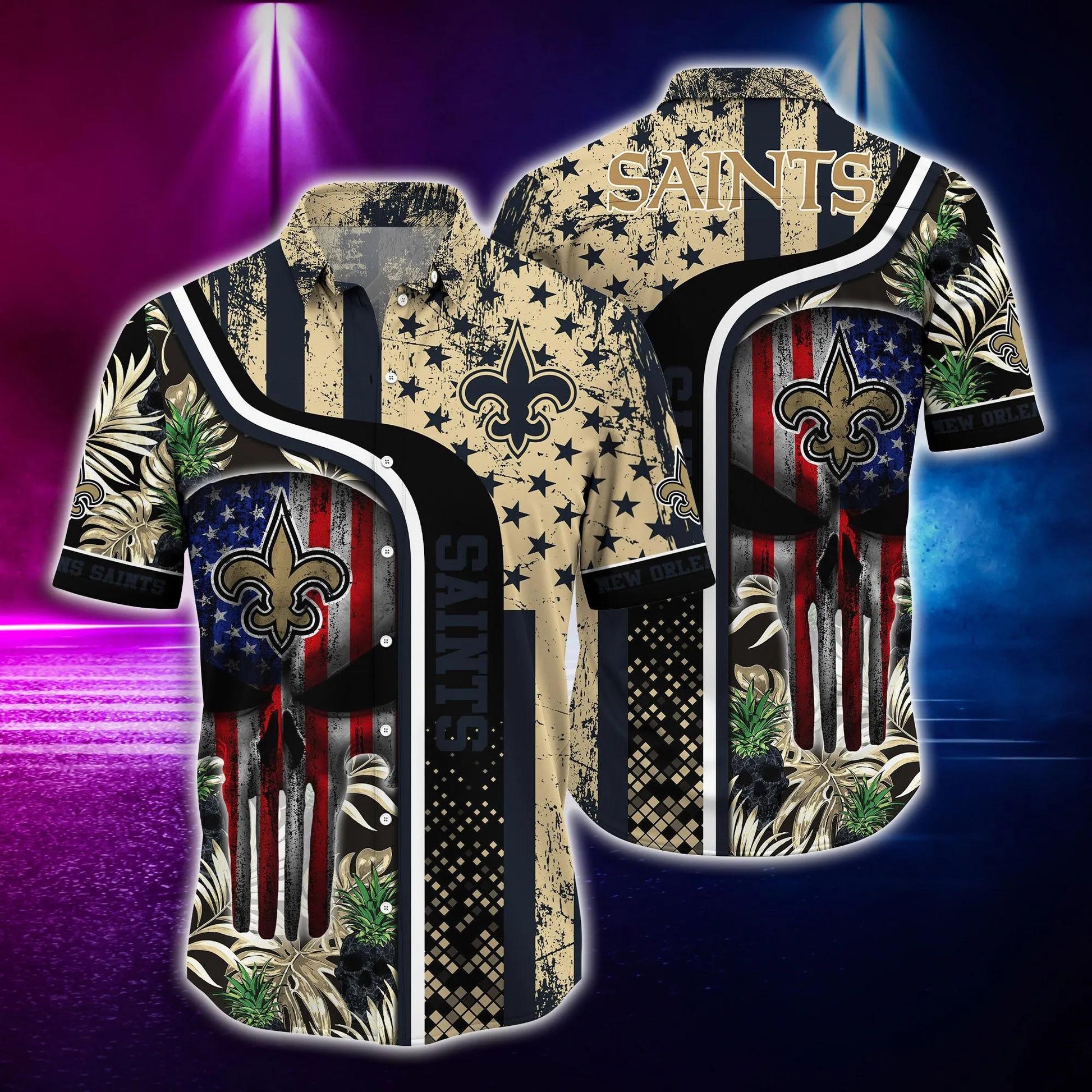 New Orleans Saints NFL Skull Tropical Hawaiian Shirt, NFL Hawaiian Shirt Moonbestprint