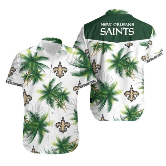 New Orleans Saints Palm Coconut Tree White Hawaiian Shirt - Moonbestprint