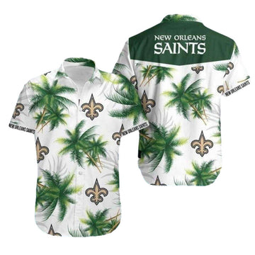 New Orleans Saints Palm Coconut Tree White Hawaiian Shirt - Moonbestprint