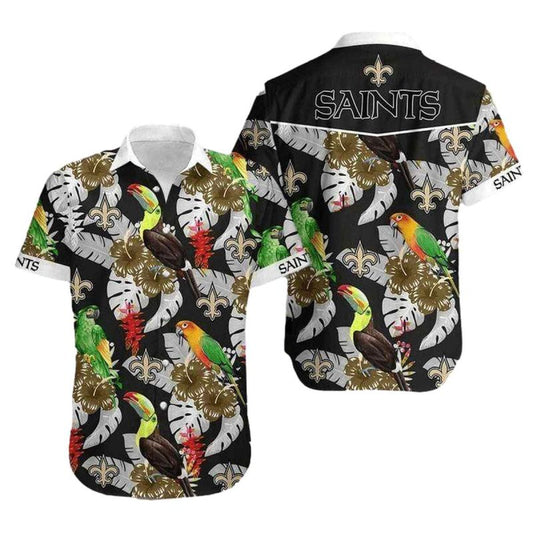 New Orleans Saints Parrot Above Flower Hawaiian Shirt - Moonbestprint
