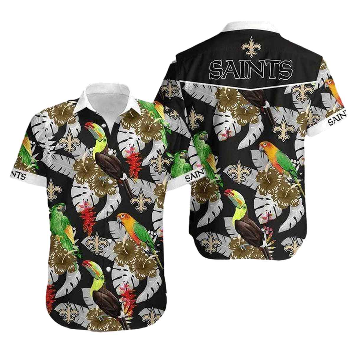 New Orleans Saints Parrot Above Flower Hawaiian Shirt - Moonbestprint