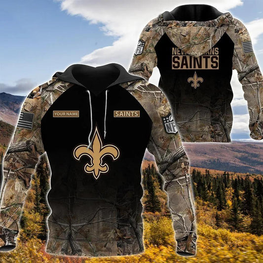 New Orleans Saints Personalized Hunting Camo 3D Hoodie, NFL Hoodie Moonbestprint