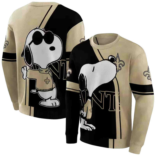 New Orleans Saints Playful Snoopy Gold Black AOP Sweatshirt - Moonbestprint