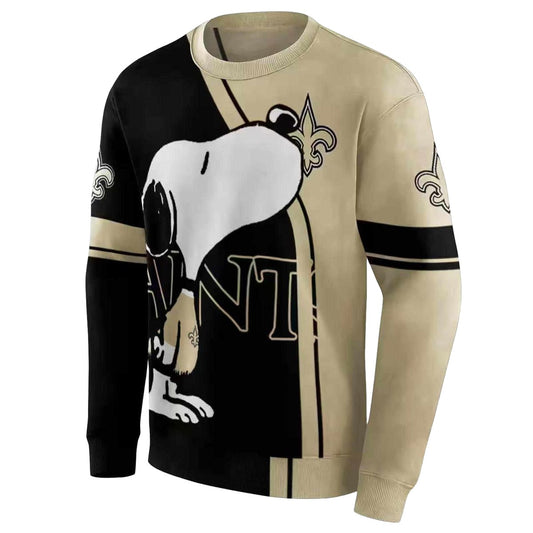 New Orleans Saints Playful Snoopy Gold Black AOP Sweatshirt - Moonbestprint