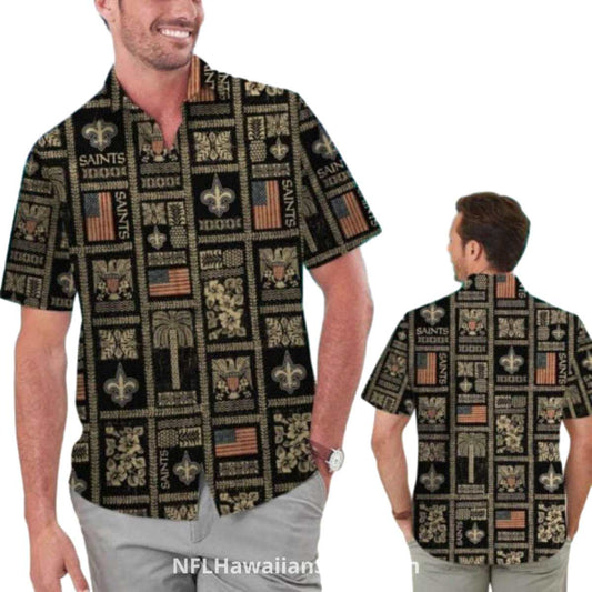 New Orleans Saints Polynesian Tribal Pattern Hawaiian Shirt - Moonbestprint