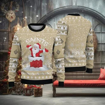 New Orleans Saints Printed Funny Santa Claus Show Team Spirit NFL Ugly Christmas Sweater, NFL Chritsmas Sweater Moonbestprint
