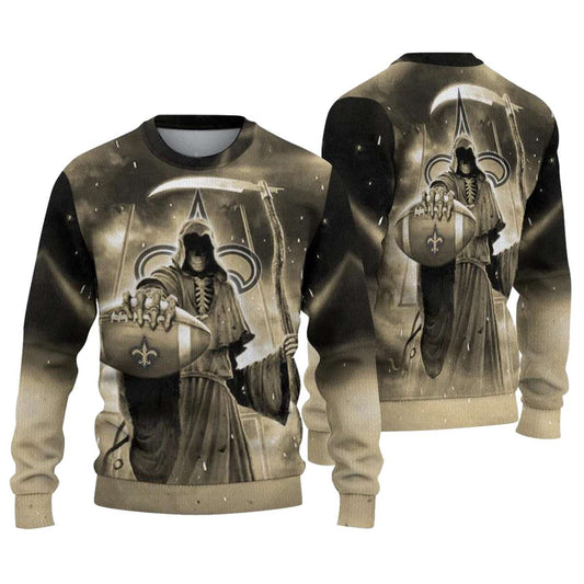 New Orleans Saints Reaper Scythe Gold AOP Sweatshirt - Moonbestprint