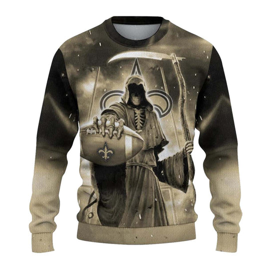New Orleans Saints Reaper Scythe Gold AOP Sweatshirt - Moonbestprint