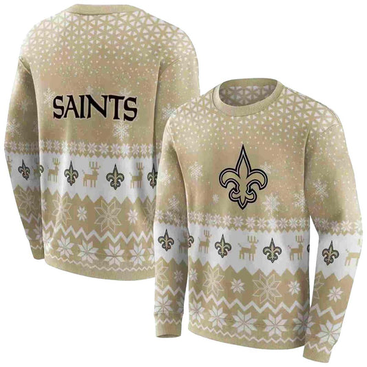New Orleans Saints Reindeer Motif Christmas Gold AOP Sweatshirt - Moonbestprint