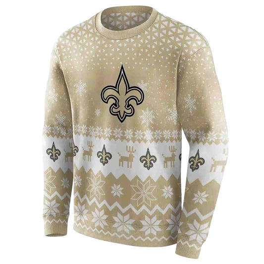 New Orleans Saints Reindeer Motif Christmas Gold AOP Sweatshirt - Moonbestprint