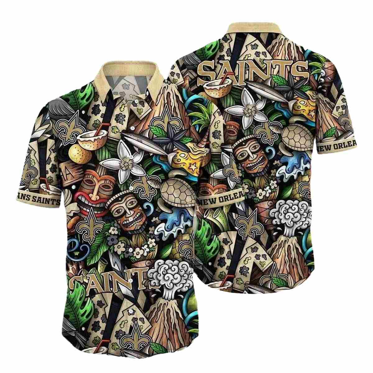 New Orleans Saints Saints Tribal Totem Hawaiian Shirt - Moonbestprint