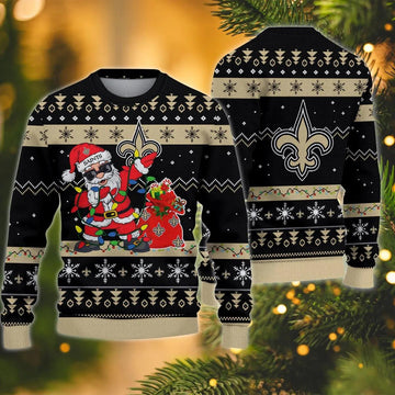 New Orleans Saints Santa Claus Dabbing Ugly Christmas Sweater, NFL Christmas Sweater Moonbestprint