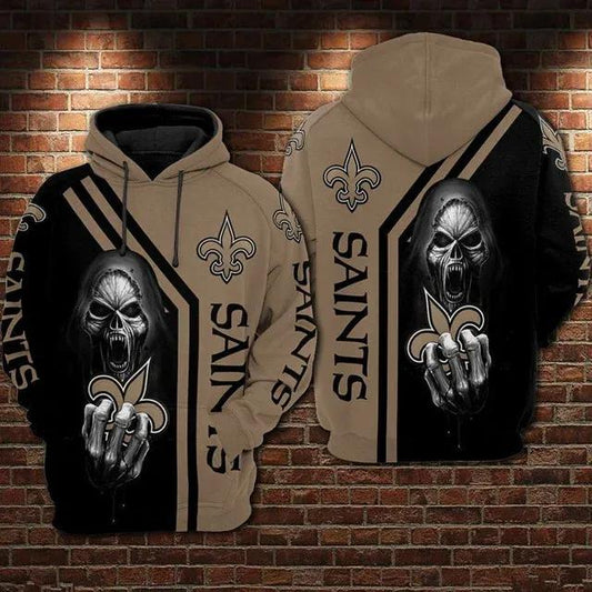 New Orleans Saints Skeleton Middle Finger 3D Hoodie, NFL Hoodie Moonbestprint