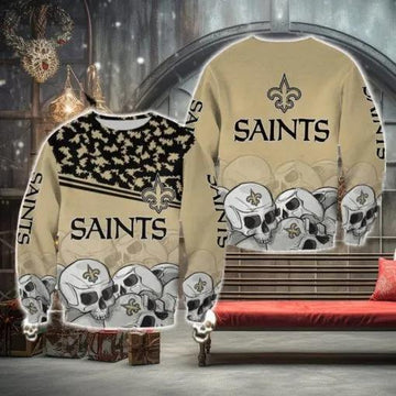 New Orleans Saints Skull Comfy Ugly Christmas Sweater, NFL Chritsmas Sweater Moonbestprint