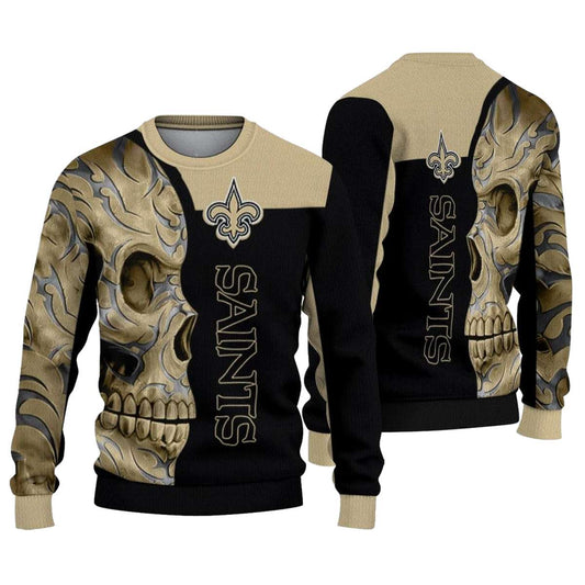 New Orleans Saints Skull Swirl Gold Black AOP Sweatshirt - Moonbestprint