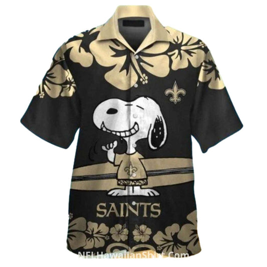New Orleans Saints Snoopy Floral Black And Gold Design Hawaiian Shirt - Moonbestprint