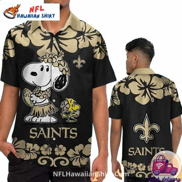 New Orleans Saints Snoopy Hula Hawaiian Shirt - Moonbestprint