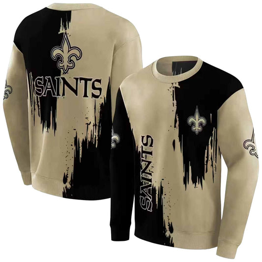 New Orleans Saints Splatter Effect Gold And Black AOP Sweatshirt - Moonbestprint