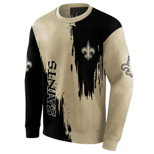 New Orleans Saints Splatter Effect Gold And Black AOP Sweatshirt - Moonbestprint