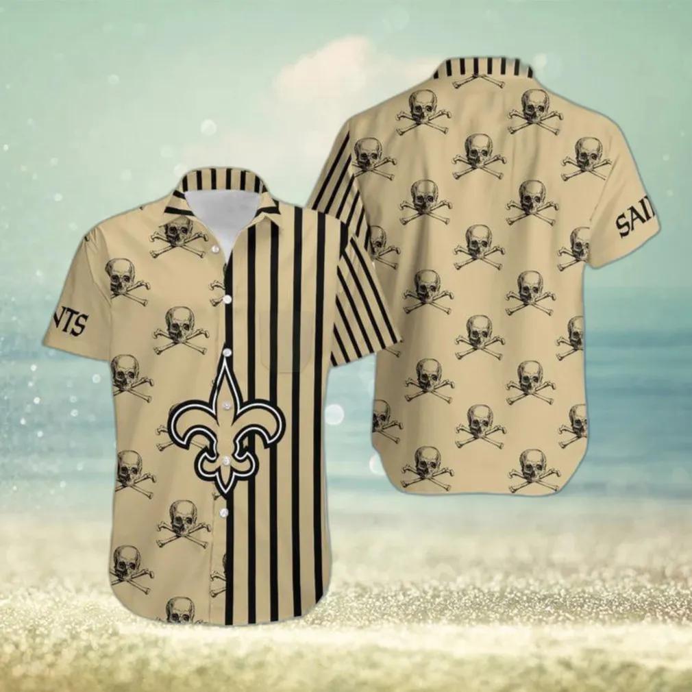 New Orleans Saints Stripes And Skull Danger Hawaiian Shirt, NFL Hawaiian Shirt Moonbestprint