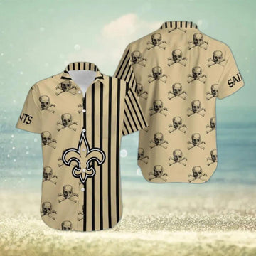 New Orleans Saints Stripes And Skull Danger Hawaiian Shirt, NFL Hawaiian Shirt Moonbestprint