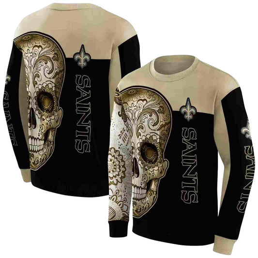 New Orleans Saints Sugar Skull Gold Black AOP Sweatshirt - Moonbestprint