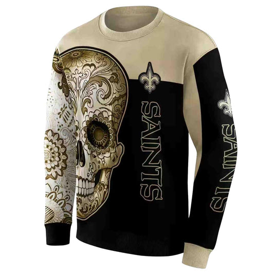 New Orleans Saints Sugar Skull Gold Black AOP Sweatshirt - Moonbestprint