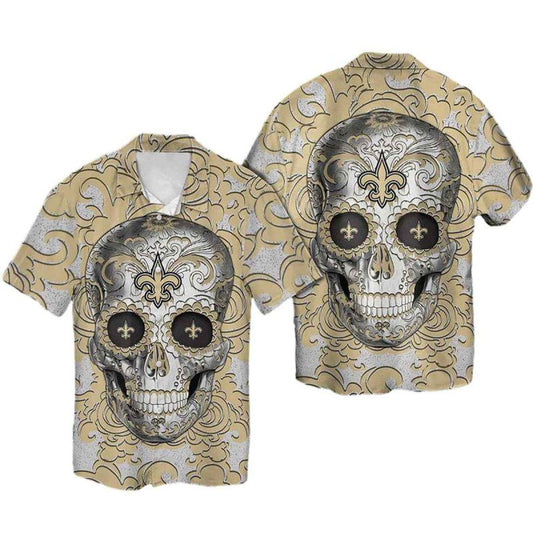 New Orleans Saints Sugar Skull Hawaiian Shirt - Moonbestprint