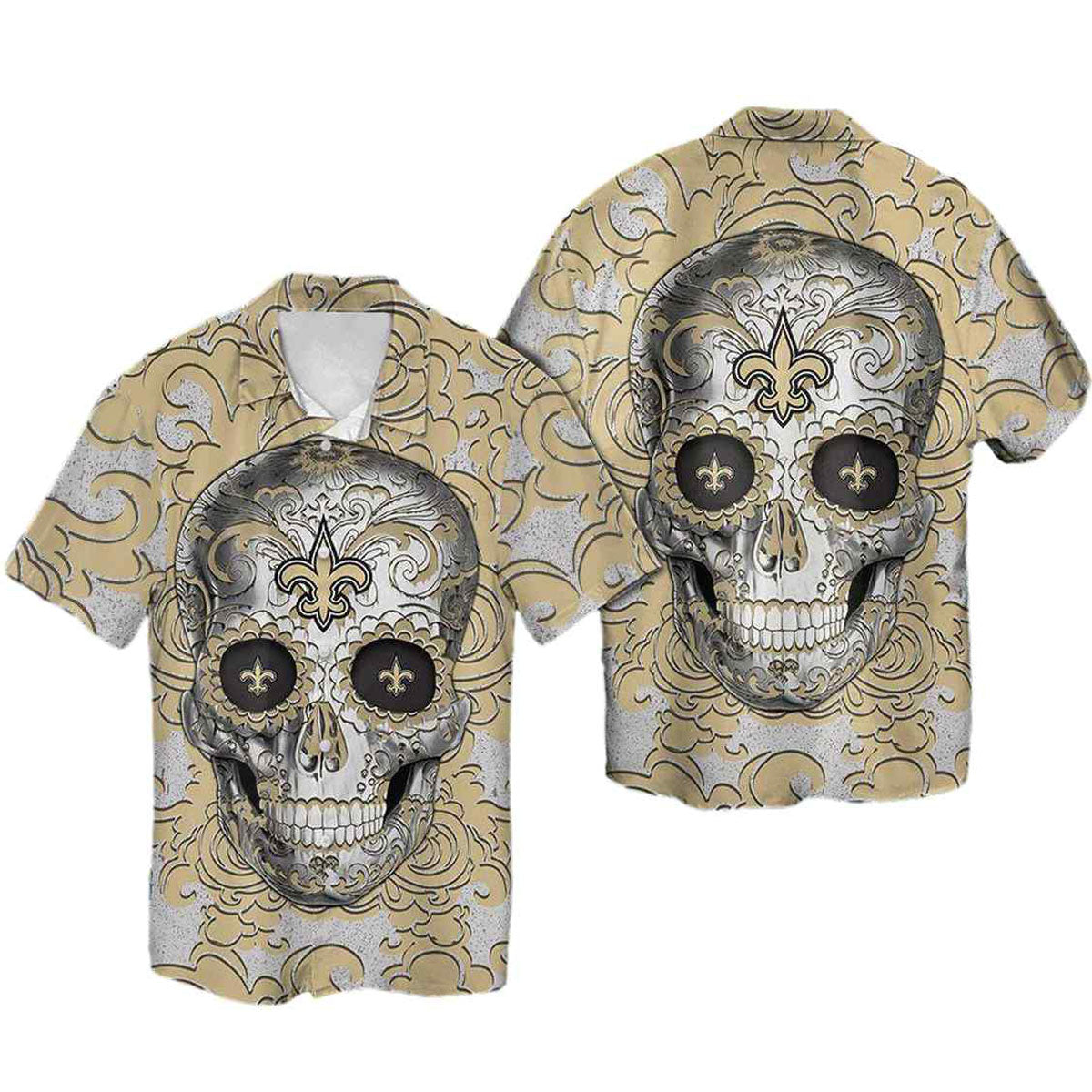New Orleans Saints Sugar Skull Hawaiian Shirt - Moonbestprint