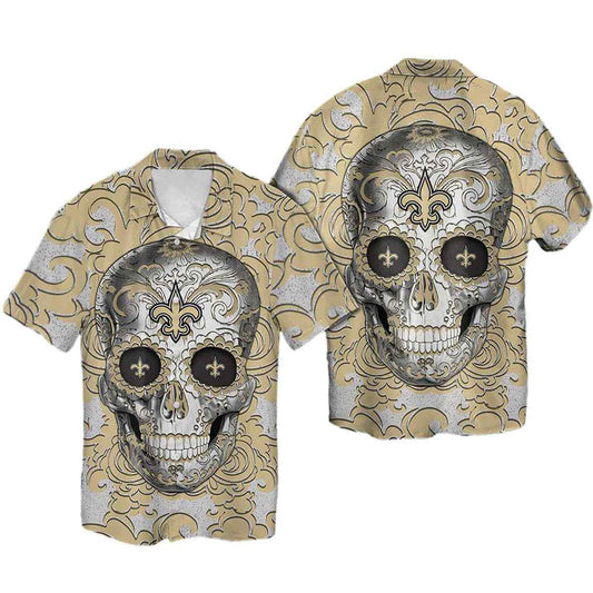 New Orleans Saints Sugar Skull Hawaiian Shirt - Moonbestprint