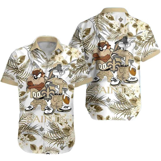 New Orleans Saints Taz And Bugs Tropical Hawaiian Shirt - Moonbestprint