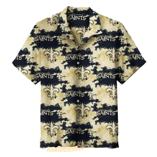New Orleans Saints Tie Dye Gold And Black Hawaiian Shirt - Moonbestprint