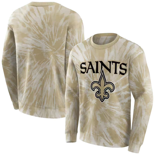 New Orleans Saints Tie Dye Pattern Gold AOP Sweatshirt - Moonbestprint