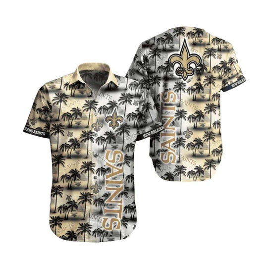 New Orleans Saints Tropical Palm Tree And Sunset Pattern Hawaiian Shirt - Moonbestprint