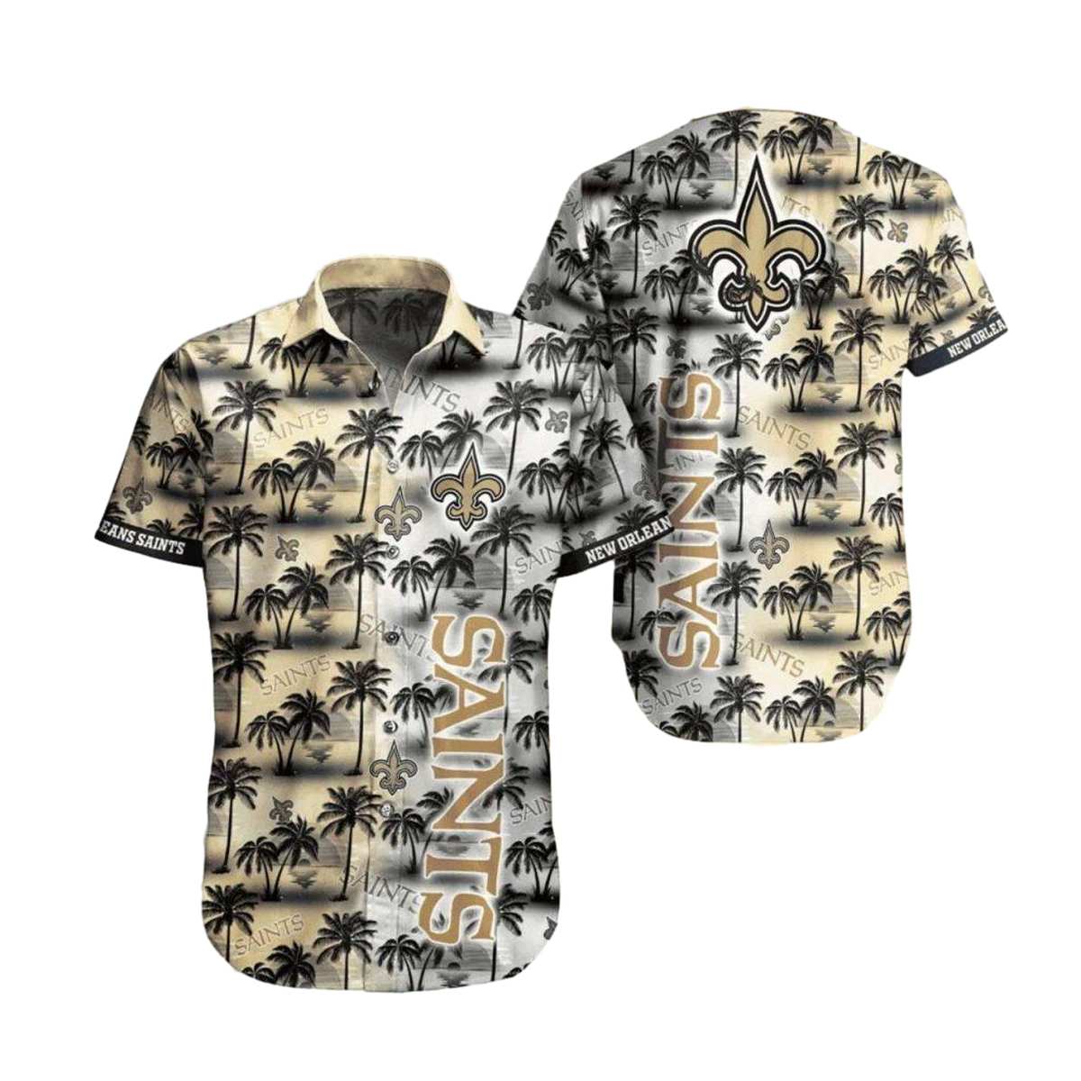 New Orleans Saints Tropical Palm Tree And Sunset Pattern Hawaiian Shirt - Moonbestprint