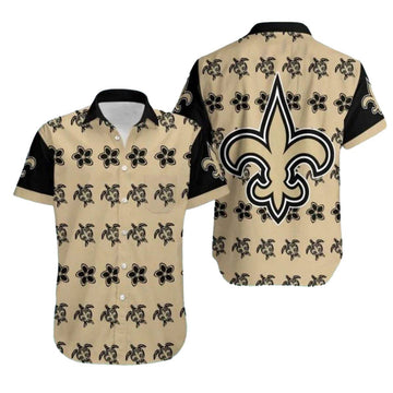 New Orleans Saints Turtle And Fleur de lis Tan Pattern Hawaiian Shirt - Moonbestprint