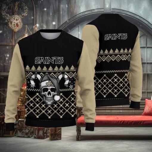 New Orleans Saints Ugly Christmas Skull Ugly Christmas Sweater. NFL Chritsmas Sweater Moonbestprint