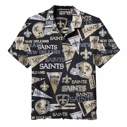 New Orleans Saints Vintage Black Hawaiian Shirt - Moonbestprint
