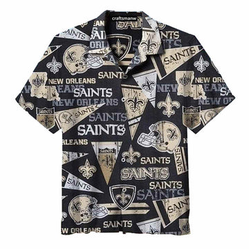 New Orleans Saints Vintage Black Hawaiian Shirt - Moonbestprint
