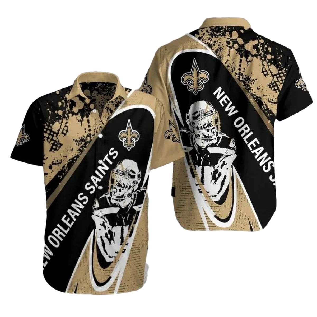 New Orleans Saints Warrior Retro Black And Gold Hawaiian Shirt - Moonbestprint