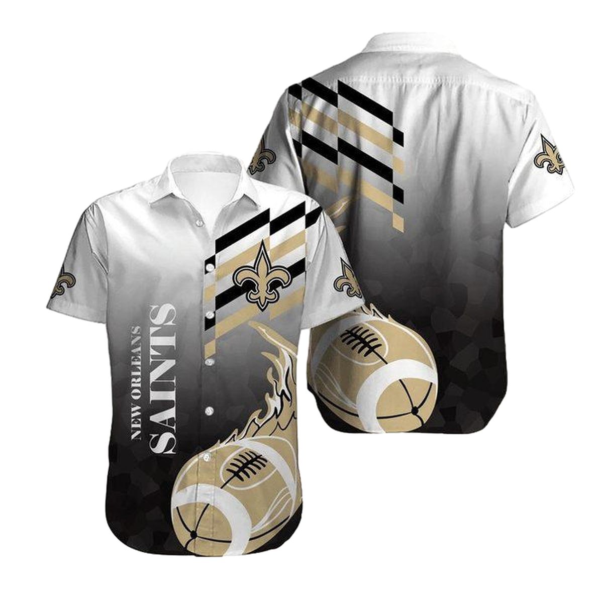 New Orleans Saints White Grey Flame Ball Hawaiian Shirt - Moonbestprint